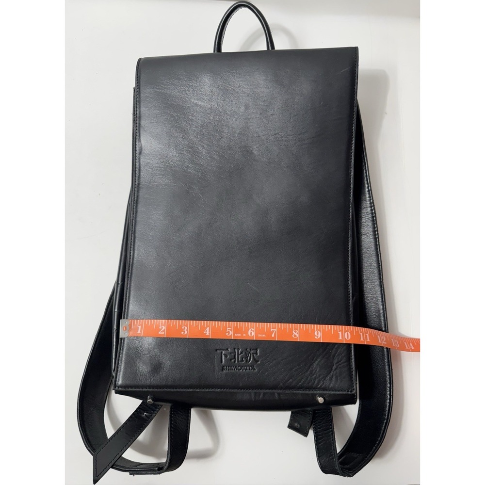 Shimokita Unisex Black Flat Leather Japanese Flap Closure Backpack